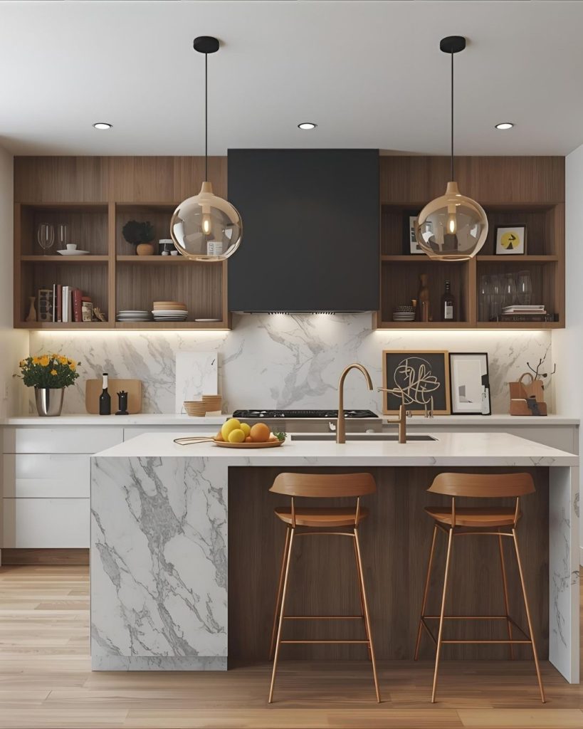 Marble worktop kitchen in Bedford home